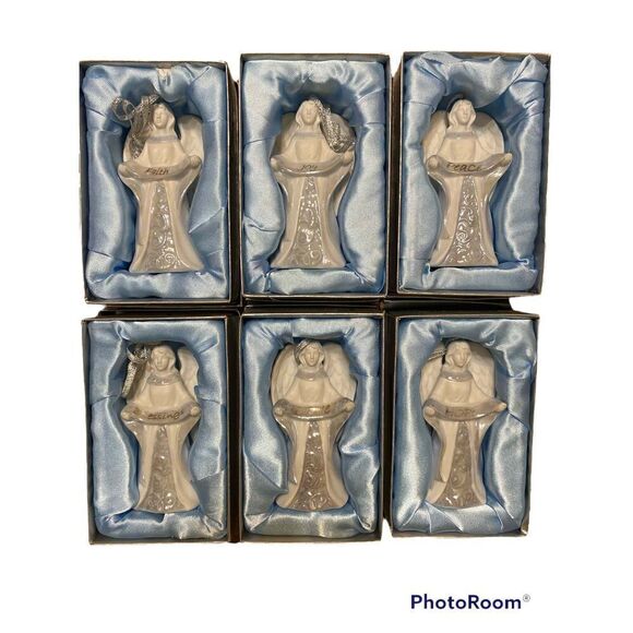 Set of 6 Porcelain Inspirational Angel Ornaments with matte and glaze finish - Picture 1 of 7